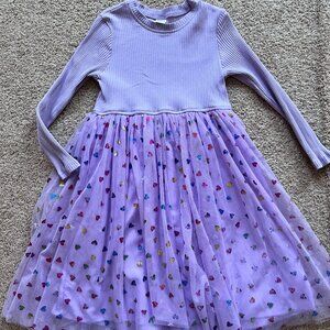 Sparkly Heart Tulle Skirt Mixed Media Dress (Size 6-7Y)